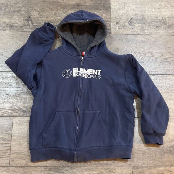 Vintage Y2K Element Skateboards Brand Full Zip Hooded Sherpa Jacket Kids Large - Picture 1 of 6